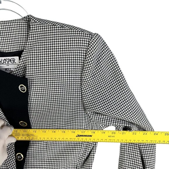 Kasper ASL Womens 8 Black White Houndstooth Blazer Skirt Set Power Suit Timeless - Picture 12 of 16